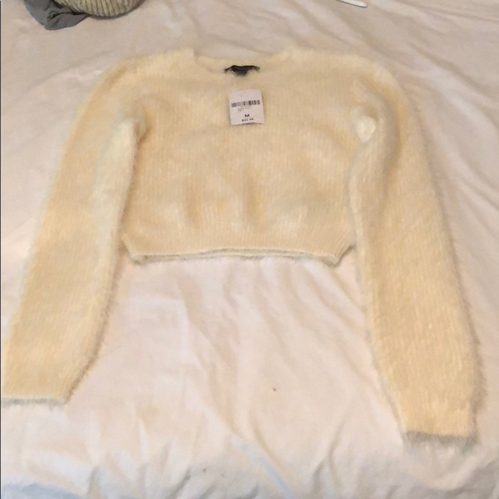 fuzzy long sleeve cream crop top